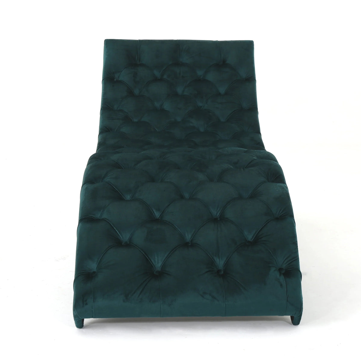 Noble House Wade Indoor Velvet Button Tufted Chaise Lounge, Teal, Dark Brown