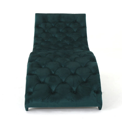 Noble House Wade Indoor Velvet Button Tufted Chaise Lounge, Teal, Dark Brown