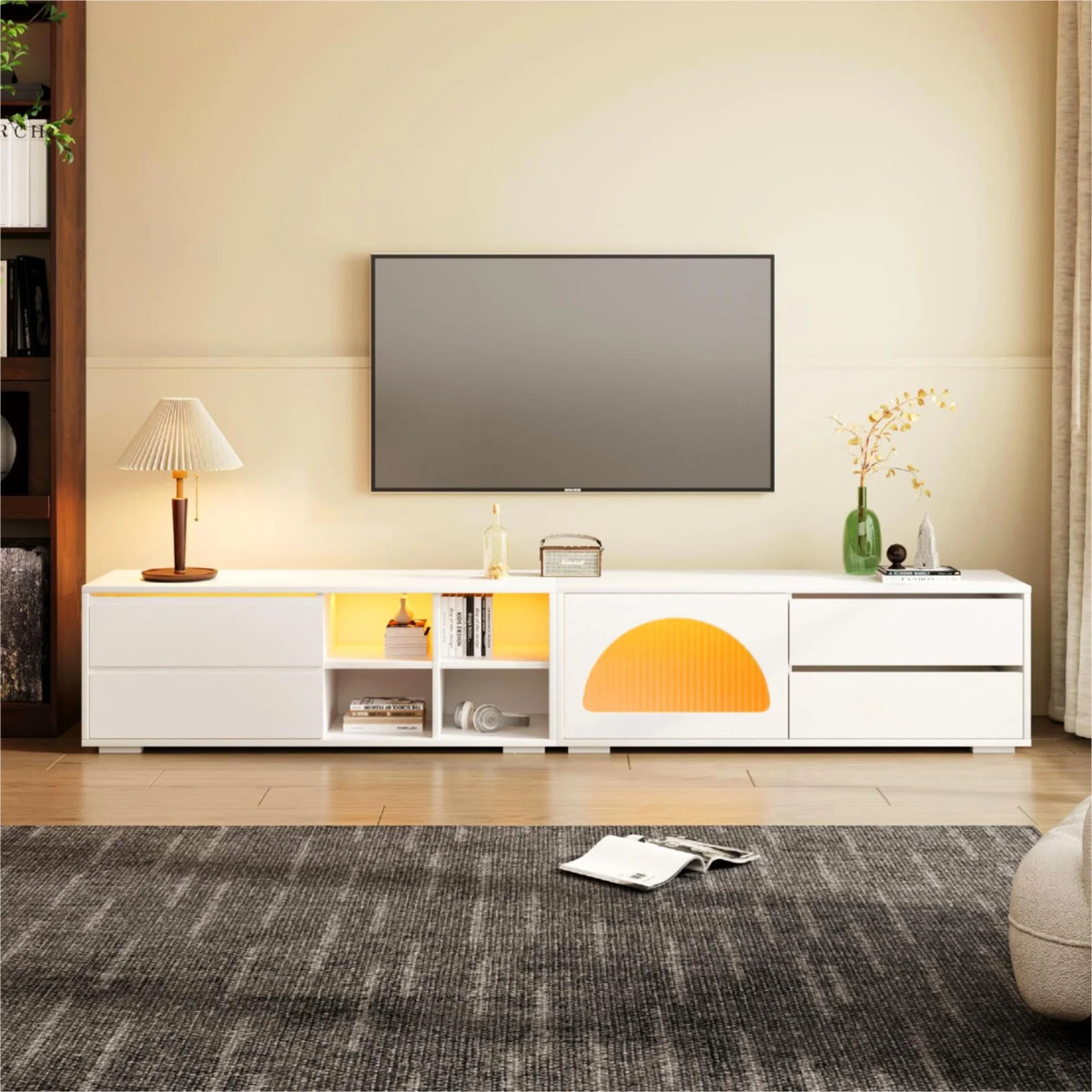 2-in-1 TV Stand for TVs up to 100", Entertainment Center with LED Light and 2 Drawers, Free-Combination TV Console Table with Sliding Door for Living Room, Black