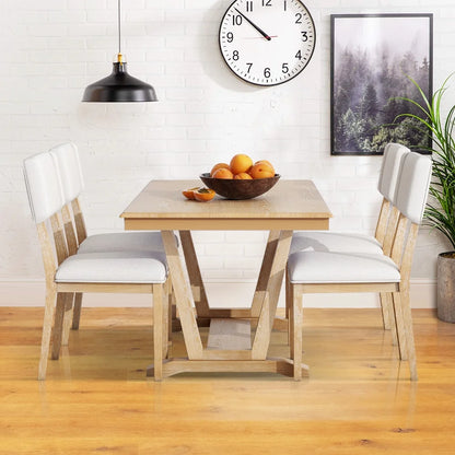 5 Piece Dining Table Set, Atumon Dining Table Set for 4, Wood Dining Room Set with 1 Table and 4 Upholstered Chairs, Farmhouse Dining Table Set for Kitchen Dining Room Apartment, Natural
