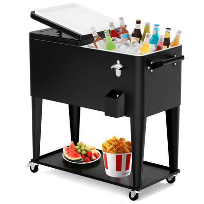 FreeLung 80QT Rolling Cooler Cart with Wheels Ice Chest Outdoor Backyard Coolers on Wheels Silver