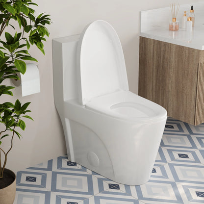DeerValley One Piece Modern Toilet, Elongated Dual Flush Standard White Toilet With Comfort ADA Seat Height(Seat Included) DV-1F52102Pro