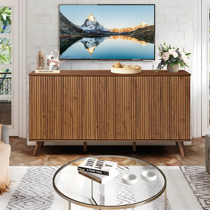 Wirrytor Sideboard Storage Cabinet with Doors and Shelves, Buffet Cabinet with Storage, Credenza Storage Cabinet for Kitchen, Wooden Fluted Cabinet, Under TV Cabinet with Storage - Black