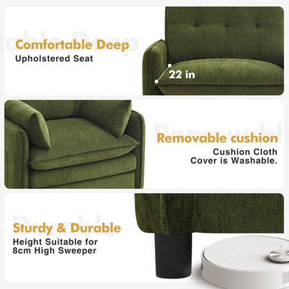 Aemeios Upholstered Chenille OversizedAccent Armchairs with Ottoman and Side Pocket, Cream