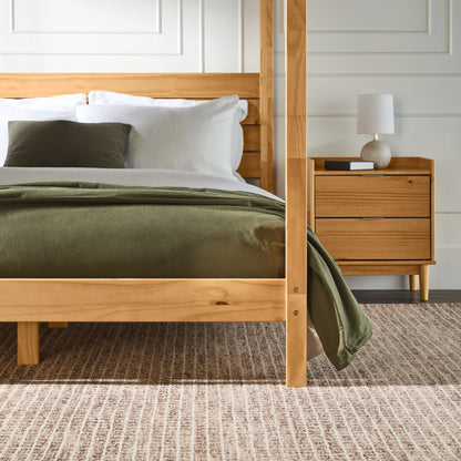 Walker Edison Minimalist Slatted Wood Queen Canopy Bedframe, Natural Pine