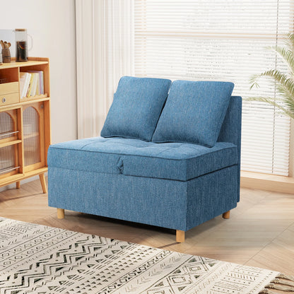 SEJOV 4-in-1 Convertible Sleeper Chair Bed, Linen Sofa Bed for Small Space, Futon Sofa with 2 Throw Pillows for Living Room, Single Recliner with 5 Adjustable Backrest for Bedroom Apartment, Brown
