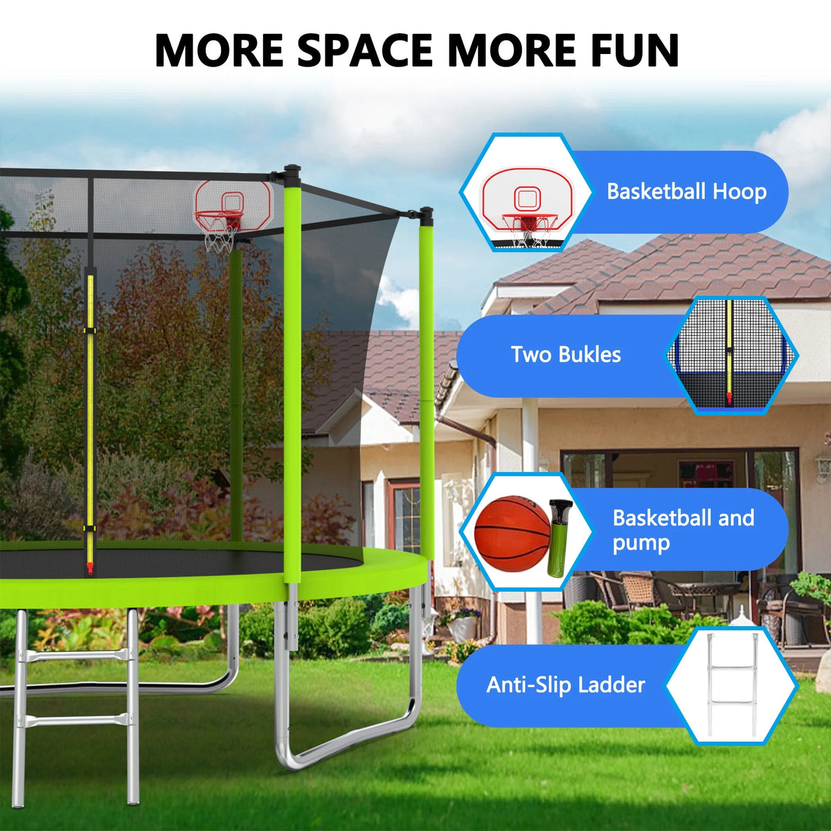 Alvantor 8Ft Kids Trampoline Round Trampolines with Basketball Hoop & Enclosure Net, Age 3-10 Blue