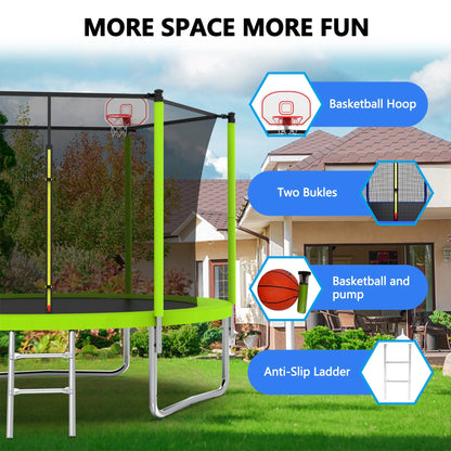Alvantor 8Ft Kids Trampoline Round Trampolines with Basketball Hoop & Enclosure Net, Age 3-10 Blue