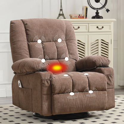 JONPONY Massage Swivel Rocker Recliner Chair with Vibration Massage and Heat Ergonomic Lounge Chair for Living Room with Rocking Function and Side Pocket, 2 Cup Holders, USB Charge Port,Grey