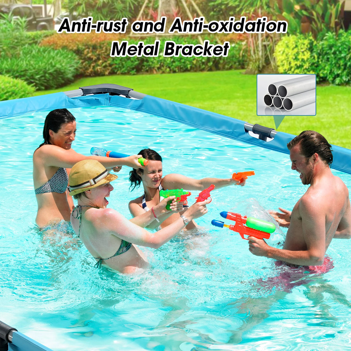 10FT Large Swimming Pool Framed Rectangle Above Ground Durable Easy to Assemble for Endless Water Play