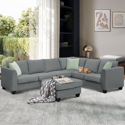 Harper & Bright Designs Modular Sectional Sofa with Ottoman Couch L Shape Corner Sofa Sets 7 Seats Fabric Couch for Living Room, Black, 112 * 87 inch