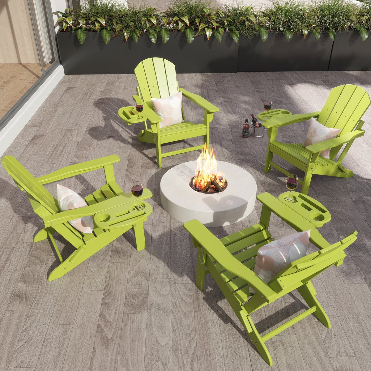 FOOWIN HDPE Plastic Adirondack Chairs Set of 4, Black