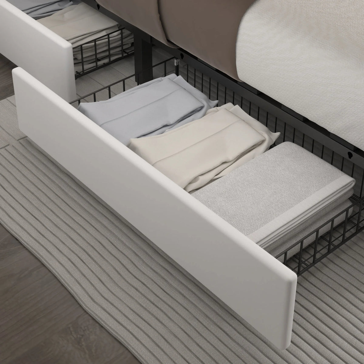 VECELO Full Bed Frame with 4 Storage Drawers (Wheeled) and Tufted Upholstered Adjustable Headboard Platform Bed, Beige
