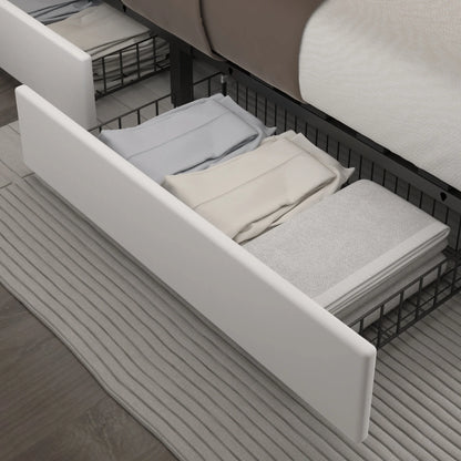 VECELO Full Bed Frame with 4 Storage Drawers (Wheeled) and Tufted Upholstered Adjustable Headboard Platform Bed, Beige