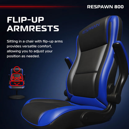 RESPAWN 800 Swivel Rocker Gaming Chair - Ergonomic Floor Gaming Seat with Lumbar Support, Flip Up Armrest, High Back, Pedestal Base, Comfortable No Wheels Console Video Game Rocker Chair - Red