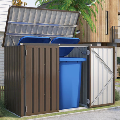 AECOJOY 46 Cu ft. Outdoor Horizontal Storage Shed Wastebasket Enclosure Container Metal Garbarge Shed in White