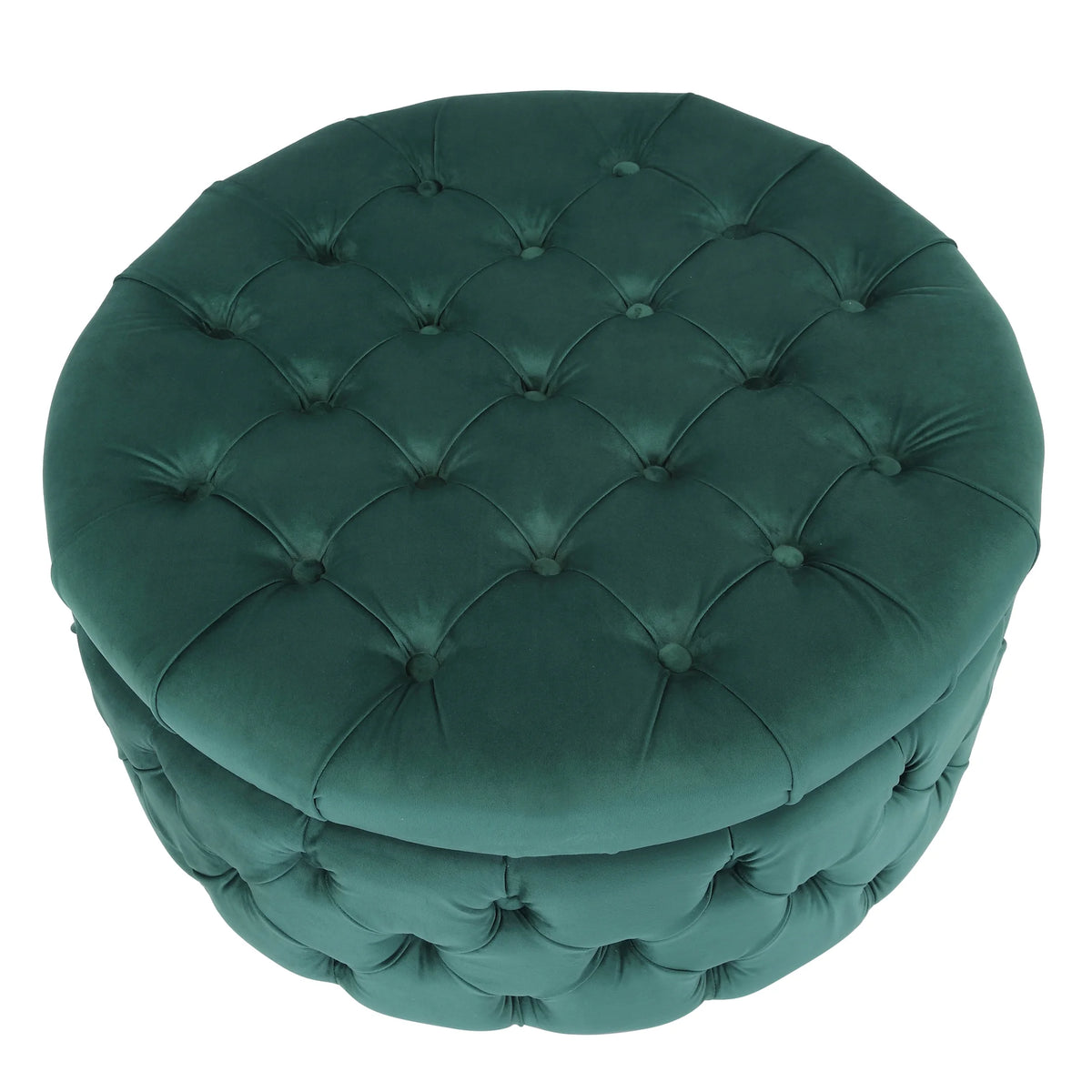 WestinTrends Wordford Round Velvet Tufted Storage Ottoman, Velvet Navy Blue