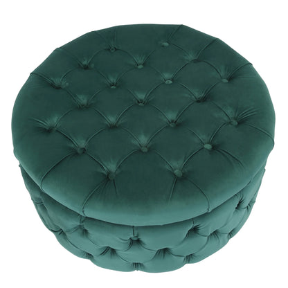WestinTrends Wordford Round Velvet Tufted Storage Ottoman, Velvet Navy Blue