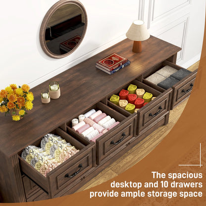 ChVans Farmhouse 12 Drawers Dresser for Bedroom, 63'' Wide Wood Rustic Chest of Drawers with Natural Texture, Vintage Design, Large Storage Dressers Organizer for Living Room, Hallway