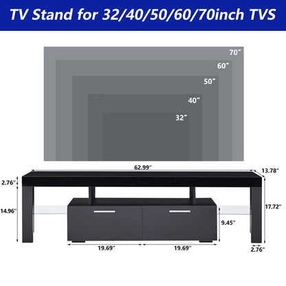 UHOMEPRO TV Stand for TV up to 70", Living Room Entertainment Center with RGB LED Lights and Storage Shelves Furniture, White High Gloss TV Cabinet Console Table