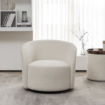34" W Mid Century Modern Swivel Barrel Chair, Round Upholstered Boucle Swivel Accent Chairs, No Assembly Sofa Chair for Living Room Bedroom Reading Apartment Lounge Nursery(Cream)