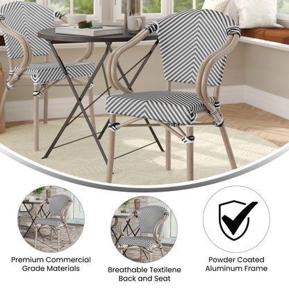 Flash Furniture Marseille Indoor/Outdoor French Bistro Stacking Chair with Arms Black/Natural