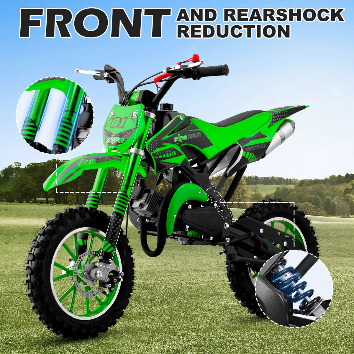 Gpower Gasoline 49cc Dirt Bike for Kids 6-15,2-Stroke Gas Power Mini Dirt Bike,1-Seater,Blue