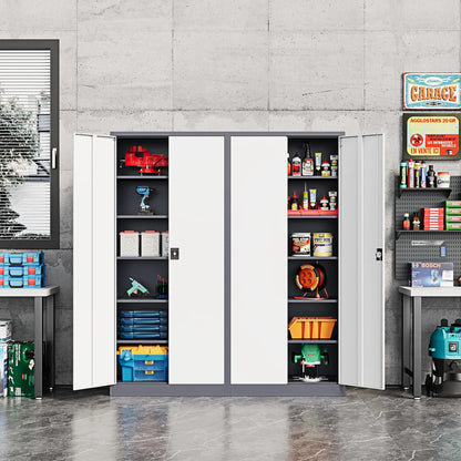 Fesbos Metal Garage Storage Cabinet,71" H Tall White Cabinet with 2 Doors and 5 Adjustbale Shelves,Lockable Tool Cabinet for Garage, Basement, Home Office