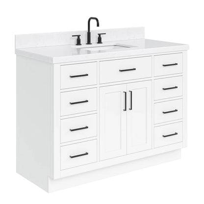 ARIEL Hepburn 48 Inch Rectangle Sink Bathroom Vanity With Carrara White Quartz Countertop 1.5 Edge In Grey