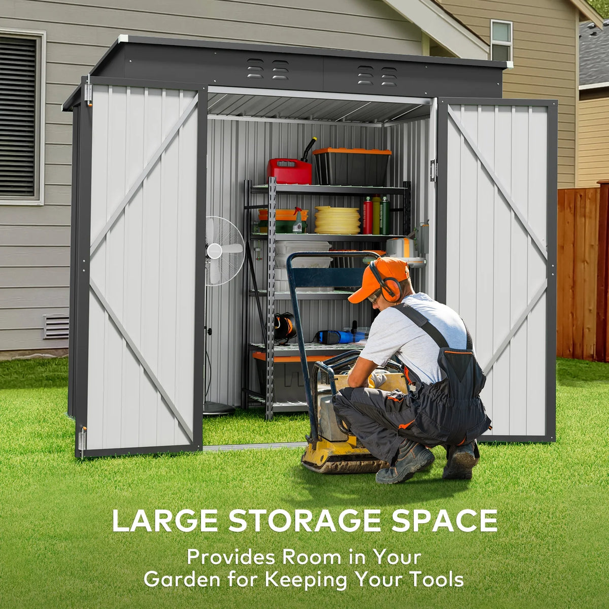 5'x3' Outdoor Storage Shed, Lofka Metal Storage Tool Shed with Single Lockable Door, for Bike| Garden Tools| Patio, Grey
