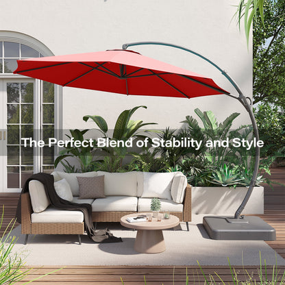 LAUSAINT HOME 11FT Patio Umbrella with Base, Outdoor Deluxe Curvy Cantilever Umbrella for Patio Pool Deck, Champagne