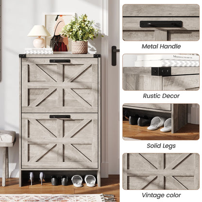 VEANERWOOD Shoes Storage Cabinet With Doors, Farmhouse Shoe Cabinet With 2 Flip Drawers For Entryway,Gray