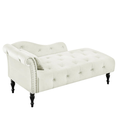 HUTWIFE Velvet Chaise Lounge, Left Arm Design Chaise with Nailhead Trim Tufted Button Lounge Chair with Pillow Modern Upholstered Rolled Arm Lounges Chair for Living Room Bedroom