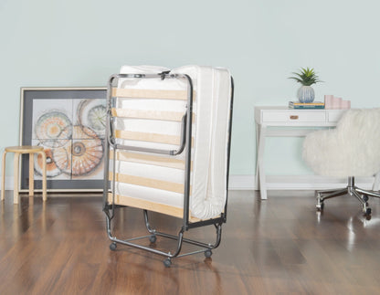 Linon Luxor Folding Rollaway Guest Bed with 4" Foam Mattress with Memory Foam Layer, Single-Size
