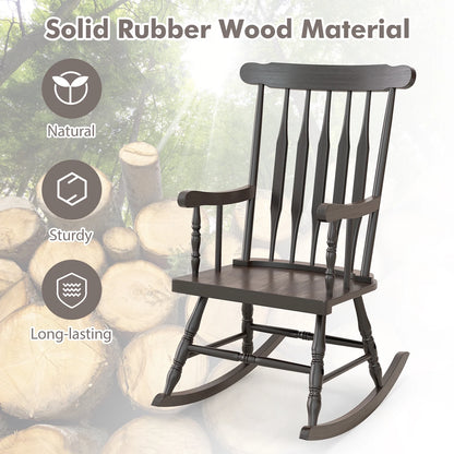 Costway Solid Wood Rocking Chair Porch Rocker Indoor Outdoor Seat Glossy Finish White