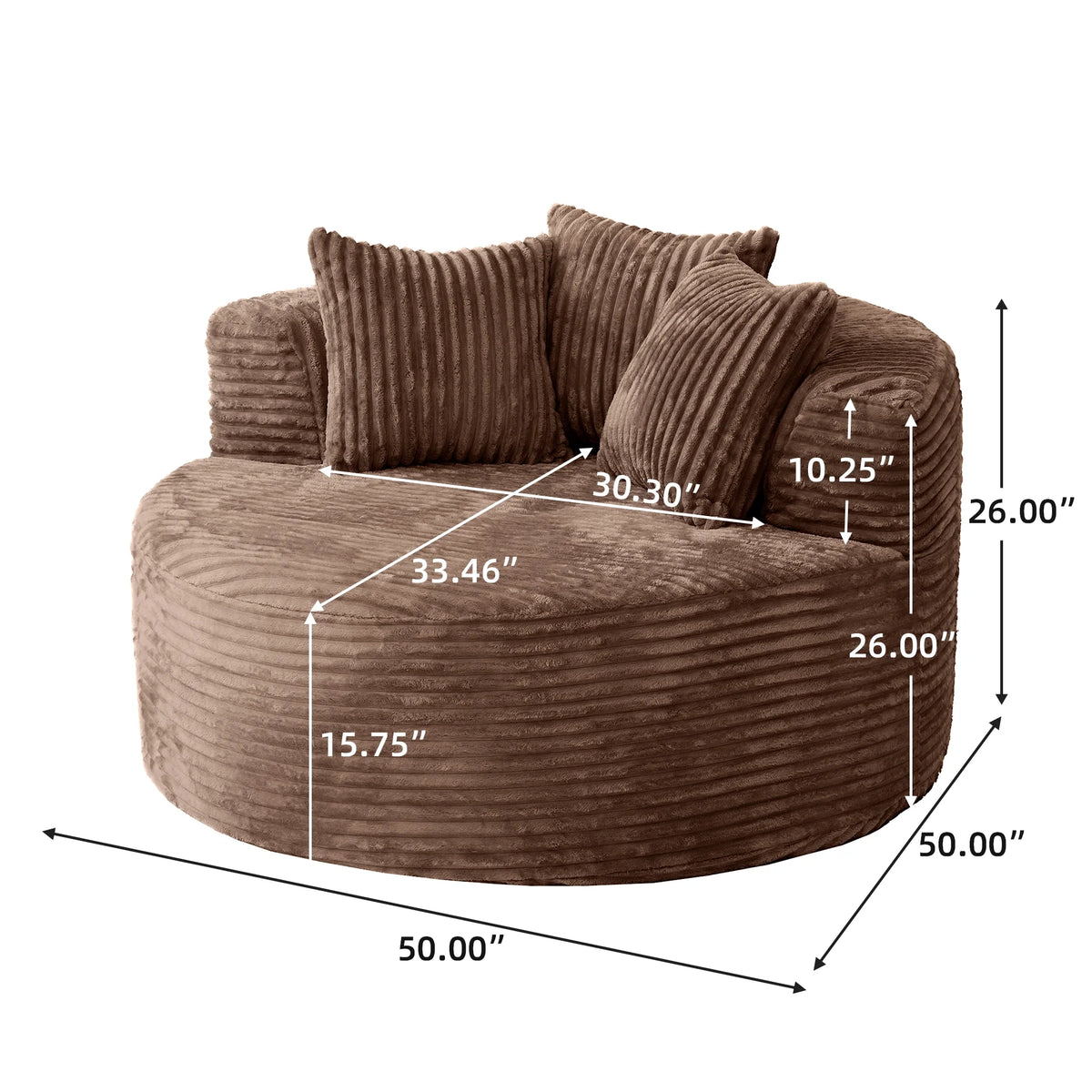 Sodrens Oversized Chaise Lounge Chair Indoor,Upholstered Sofa Bed with Throw Pillows and Armrests,Sleeper Chair for Living Room,Bedroom,Brown,Corduroy