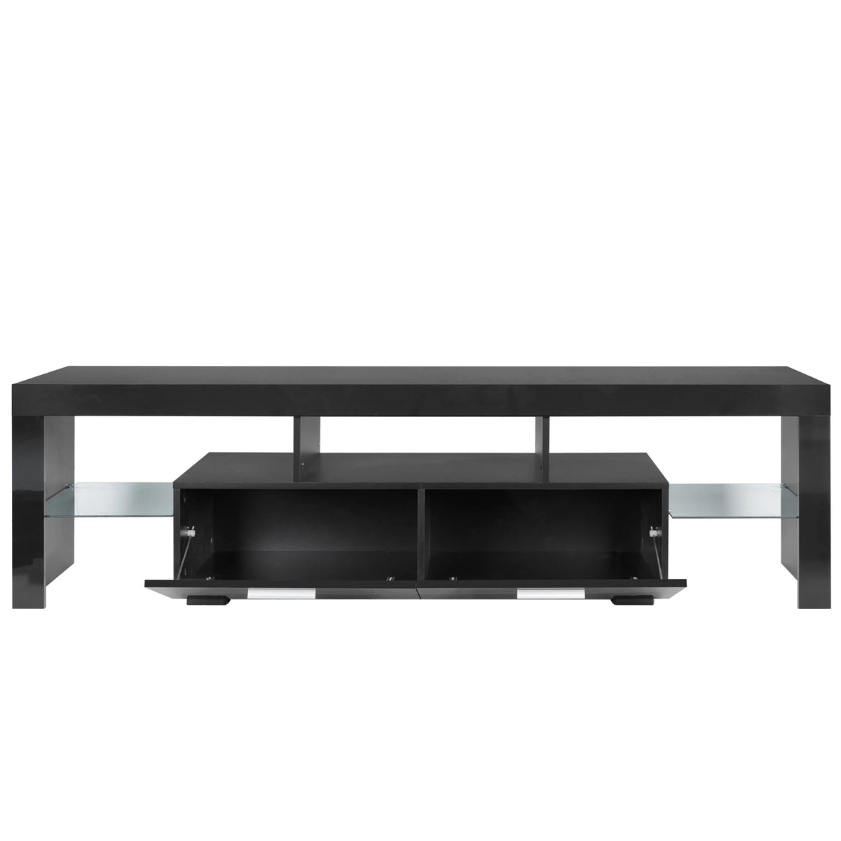 UHOMEPRO TV Stand for TV up to 70", Living Room Entertainment Center with RGB LED Lights and Storage Shelves Furniture, White High Gloss TV Cabinet Console Table