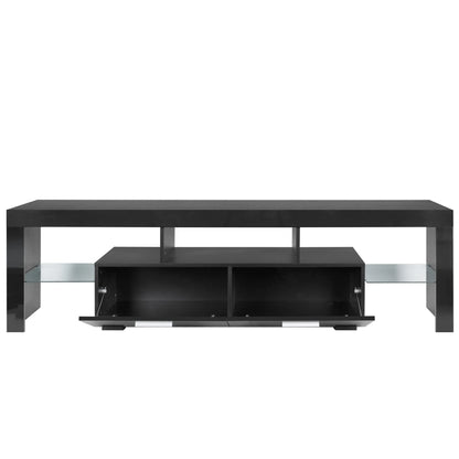 UHOMEPRO TV Stand for TV up to 70", Living Room Entertainment Center with RGB LED Lights and Storage Shelves Furniture, White High Gloss TV Cabinet Console Table