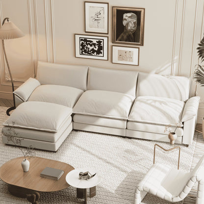 Homall Sectional Sofa 3-seat L-shaped Sofa with reversible toffee chair Movable Footrest Sofa,White