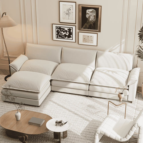 Homall Sectional Sofa 3-seat L-shaped Sofa with reversible toffee chair Movable Footrest Sofa,White