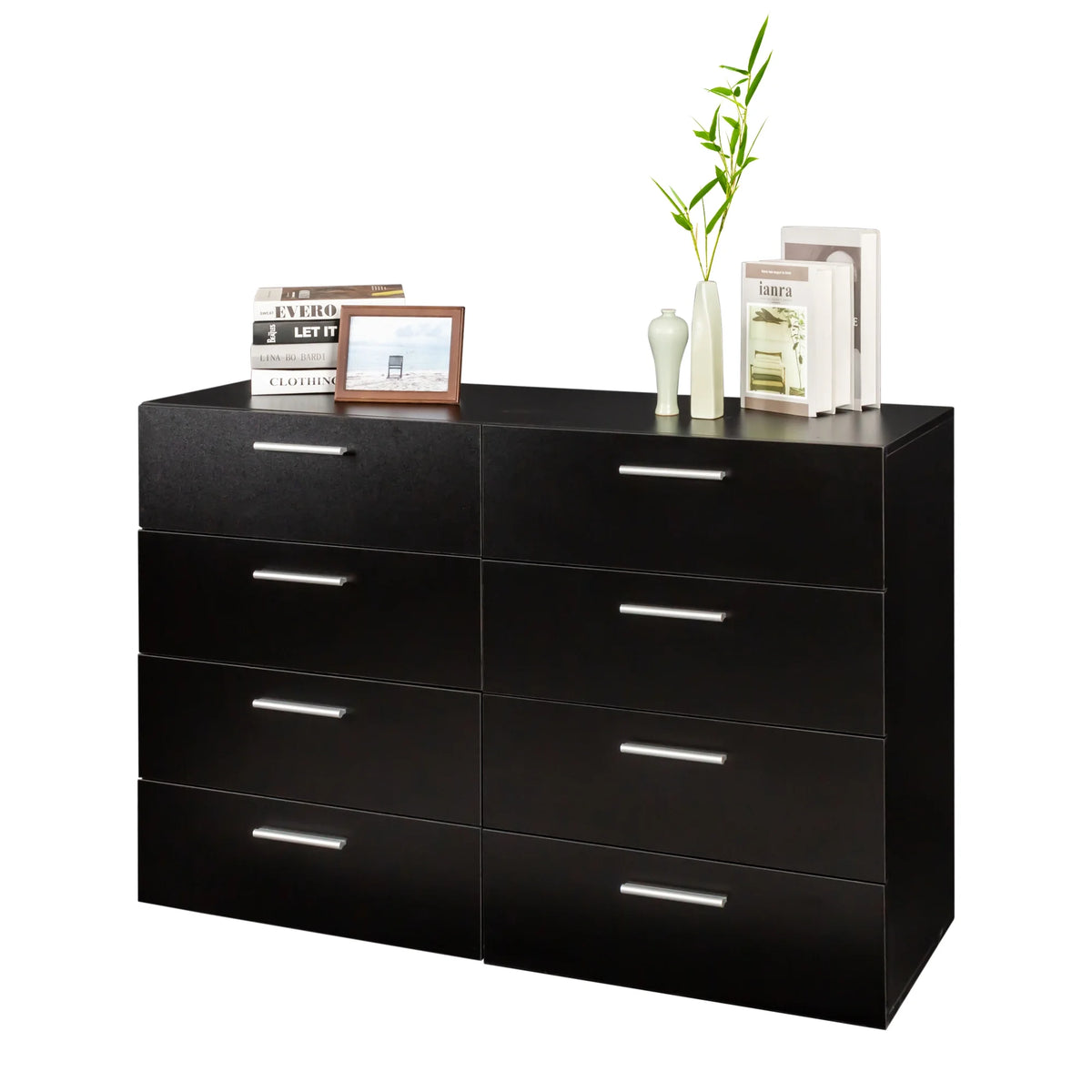 Ktaxon Bedroom Dresser with 6 Drawers, Wooden Double Dresser for Entryway, Wide Storage Cabinet for Living Room, Black