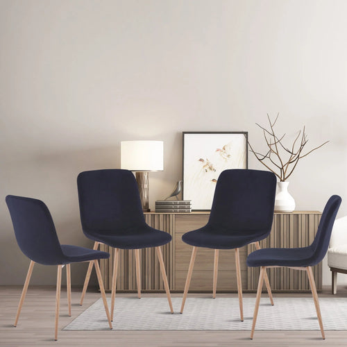 Highsound Dining Chairs Set of 4,Mid-Century Modern Upholstered Dining Chairs with Velvet Cushion Seat for Dinning Room&Living Room, Black