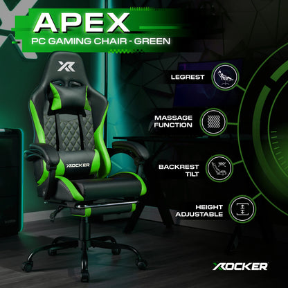 X Rocker Apex PC Gaming Chair with Massage Function and Footrest, Red