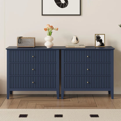 Heynemo Beige 6 Drawer Dresser, Fluted Modern Wood Chest