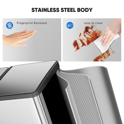 EDX 2 x 8.3 Gallon Dual Garbage Recycle Trash Can with Lid, Inner Buckets for Kitchen, Stainless Steel, Sliver