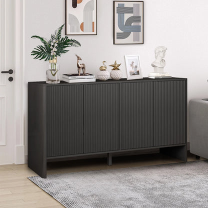 Wirrytor Sideboard Storage Cabinet with Doors and Shelves, Buffet Cabinet with Storage, Credenza Storage Cabinet for Kitchen, Wooden Fluted Cabinet, Under TV Cabinet with Storage - Black