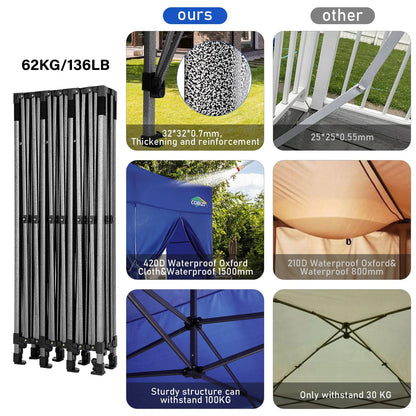 COBIZI 10x20 Heavy Duty Pop up Canopy Tent with 6 sidewalls Easy Up Commercial Outdoor Canopy Wedding Party Tent for Beach All Season Wind & Waterproof Gazebo with Roller Bag,Black(Frame Thickened)