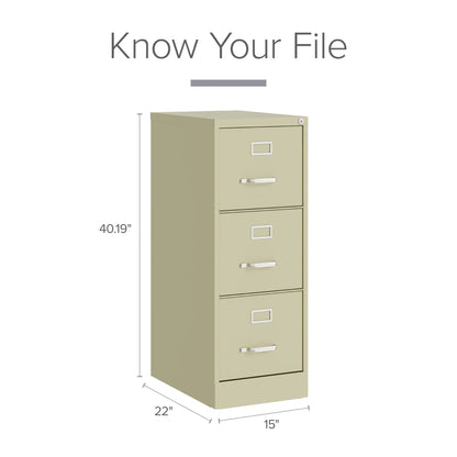 Hirsh 22" Deep 3 Drawer Letter Width Vertical File Cabinet, Commercial Grade, Gray
