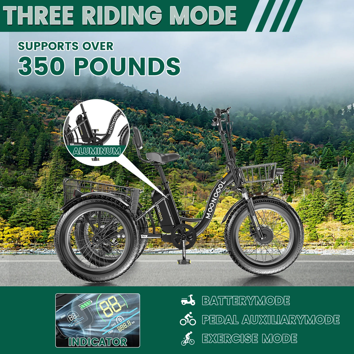 20" x 4" Fat Tire Electric Tricycle for Adult, 7 Speeds Electric Trike 48V 500W Motorized Tricycle , Electric Three Wheels Bicycle for Senior, Aluminum Frame & Rear Basket ,16mph