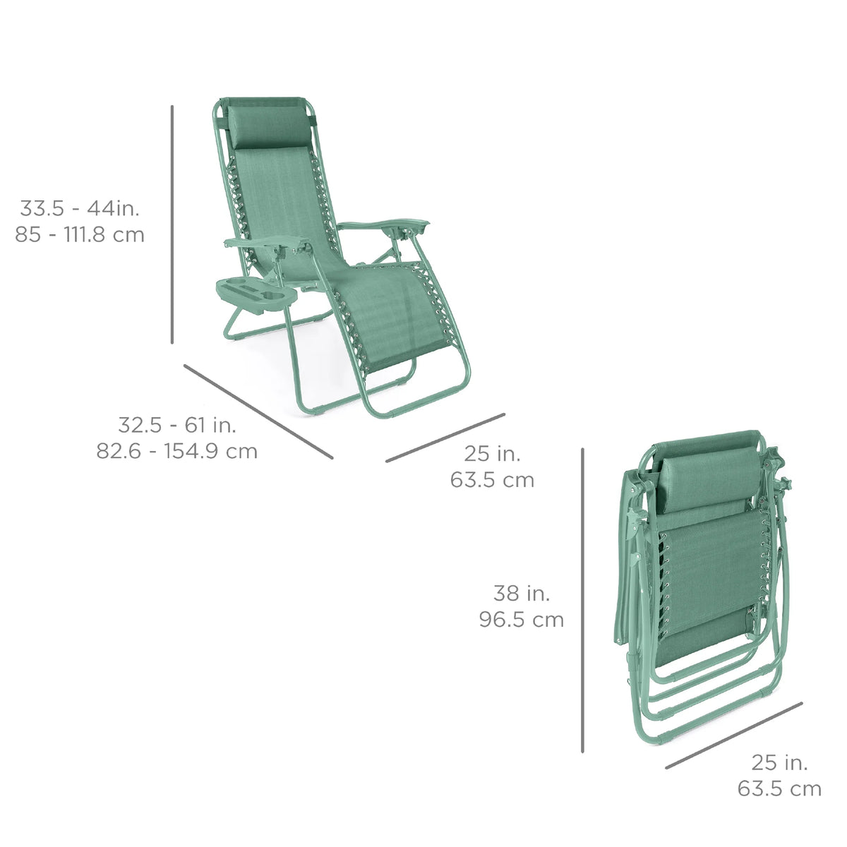 Best Choice Products Set of 2 Zero Gravity Lounge Chair Recliners for Patio, Pool w/ Cup Holder Tray - Gray